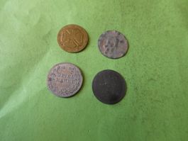 uralte Spielmünzen, Konvolut 4 Stück