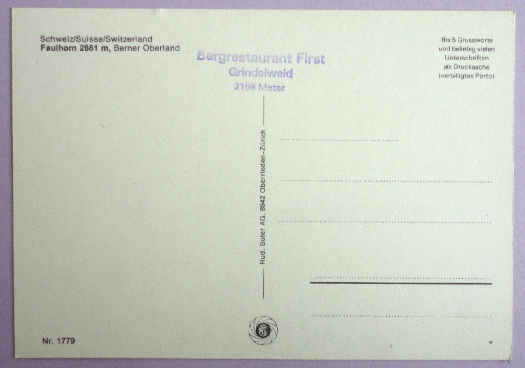 Cartoline postali: Faulhorn 2681 m, B.O. – Usato da Fétigny venduto da Billy2miny 1