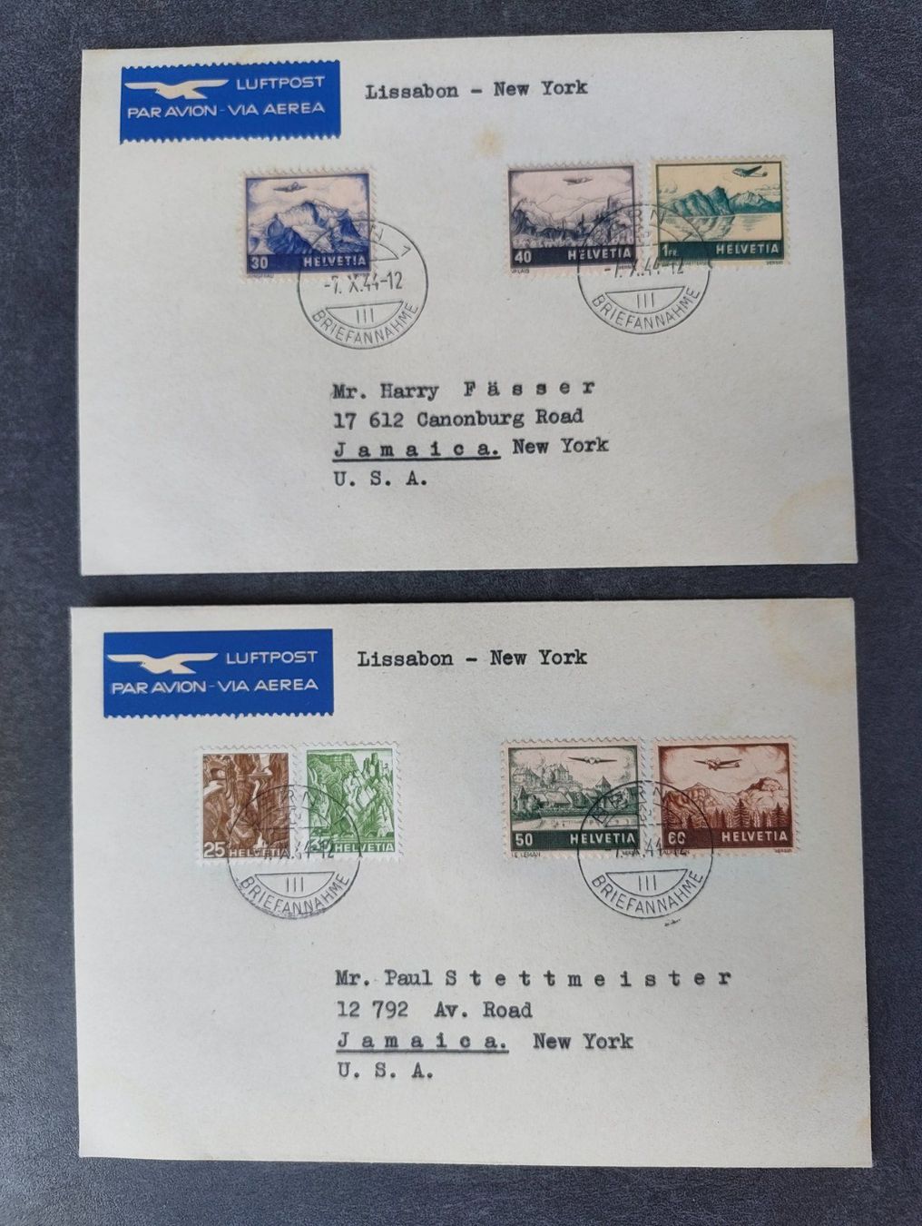 Tutti i francobolli: Flugbriefe Bern - Lissabon - New York 2x – Usato da Adliswil venduto da Swiss_Coolio