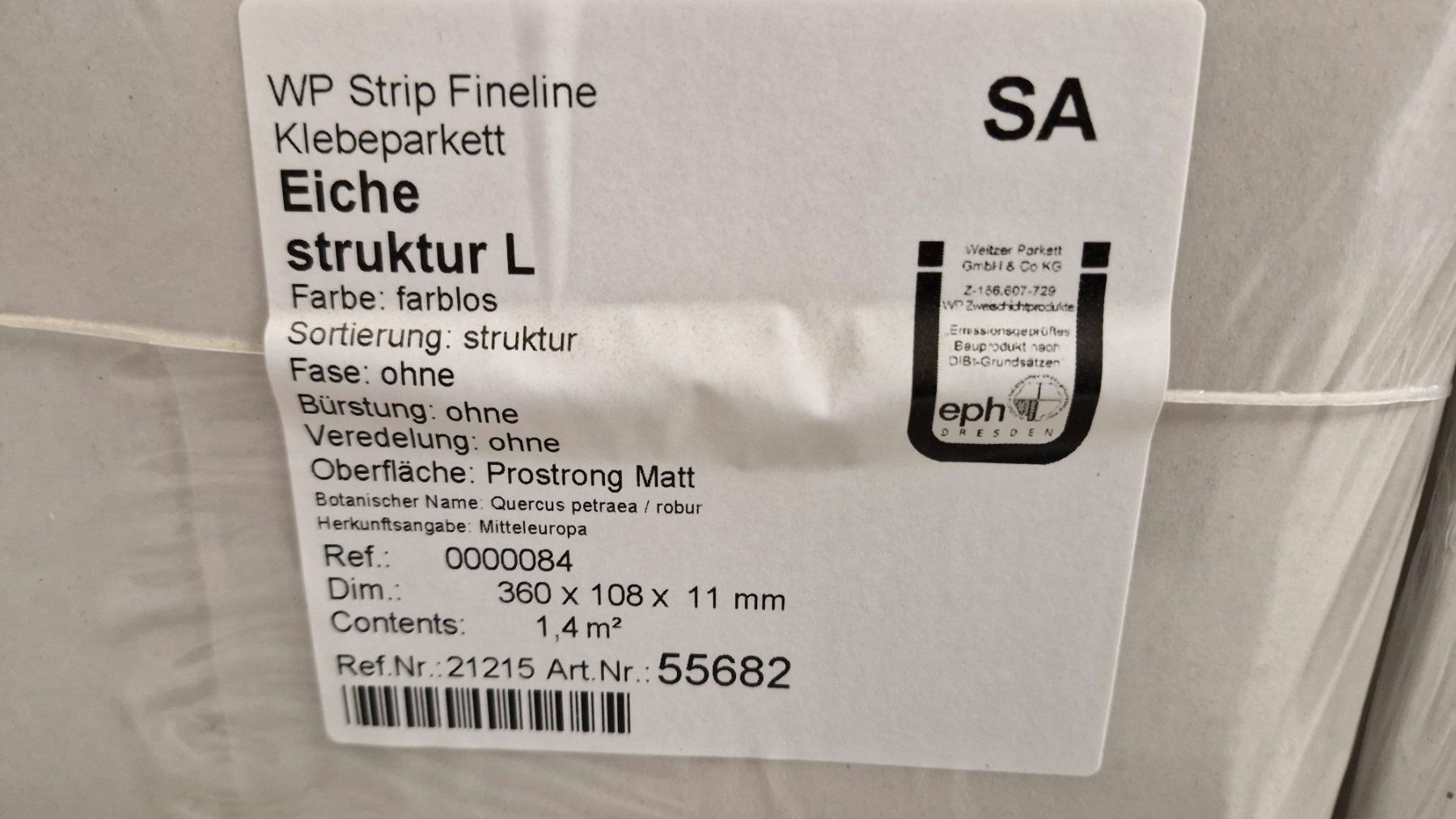 Articoli in legno: Weitzer Parkett WP STRIP 45 Eiche, Pack a 1,58m2 – Nuovo e nell'imballaggio originale da Dorf venduto da Zur-Lingg 3