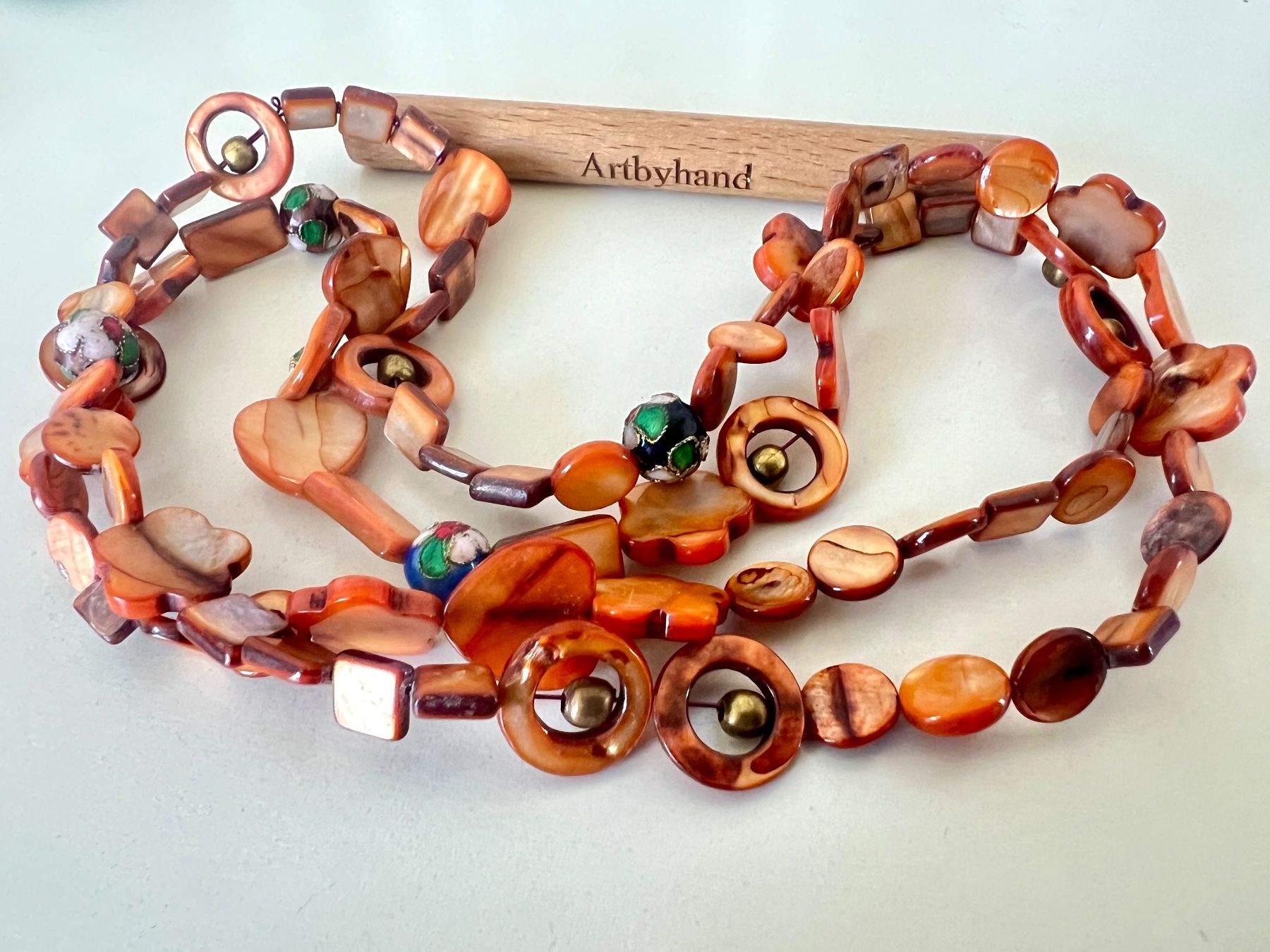 Ketten: Boho Longkette Perlmutt mit Herzen & Cloisonné - Unikat – Gebraucht aus Ruswil von artbyhand 5