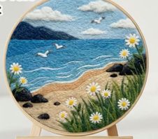 Filzen-Wollfilz-Filzmalerei--Handgemacht-Strandlandschaft
