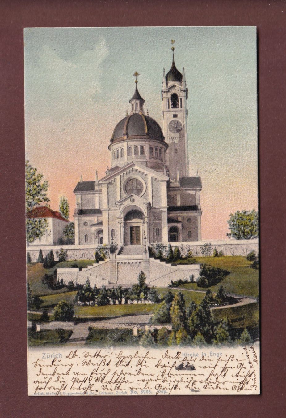 Cartoline postali: ZÜRICH - Kirche in Enge - 1902 – Usato da Pully venduto da nicecards-shop