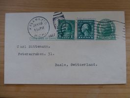 Kalamazoo USA, Ganzsache- Gemischfrankatur nach Basel,1927