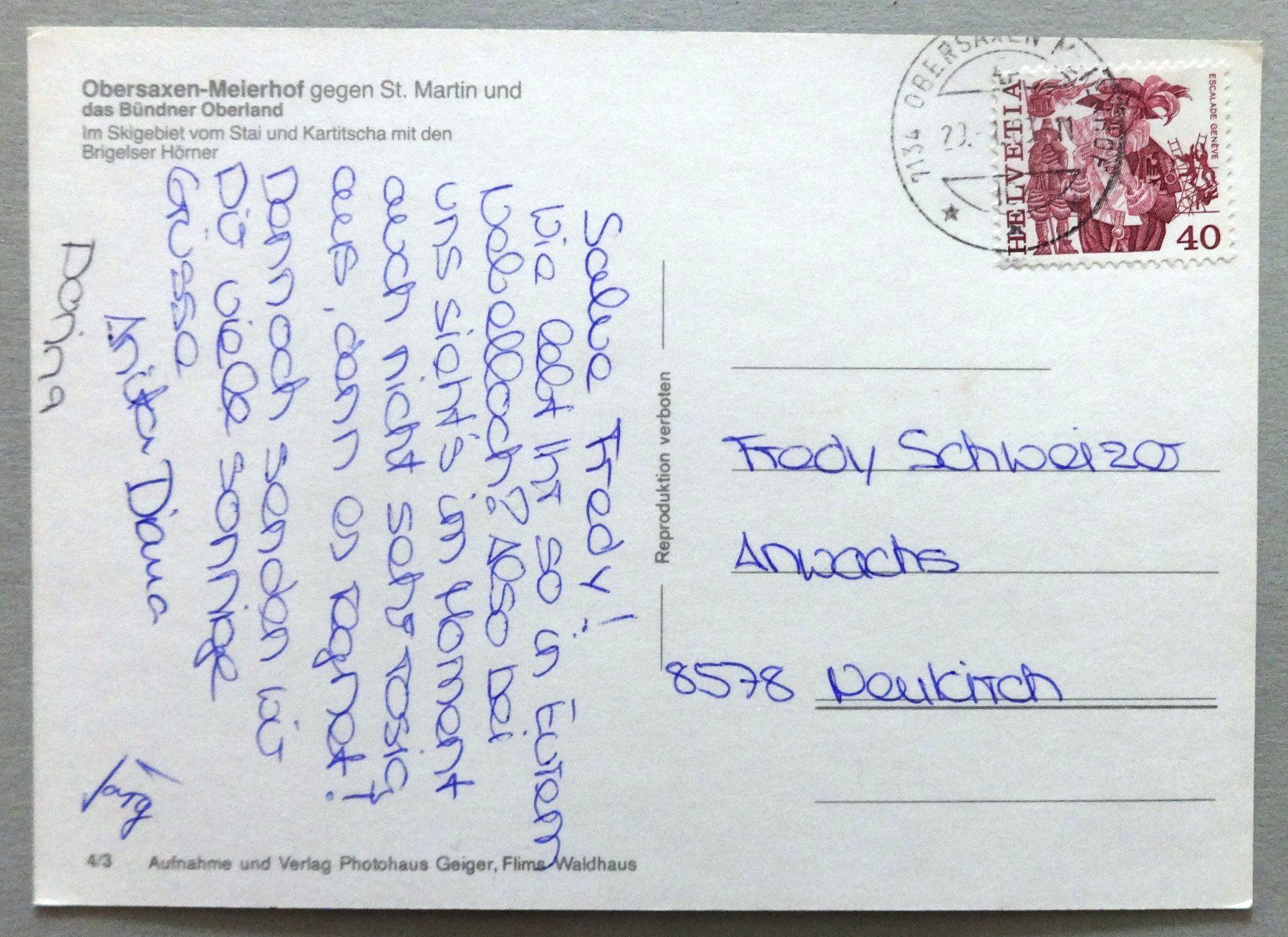 Cartes postales: Obersaxen-Meierhof – D'occasion à Fétigny par Billy2miny 1
