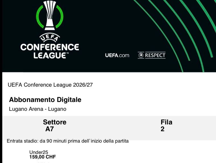 Tickets: LUGANO CONFERENCE LEAGUE TICKETS – Neu und originalverpackt aus Arbon von laz_hj9y 1