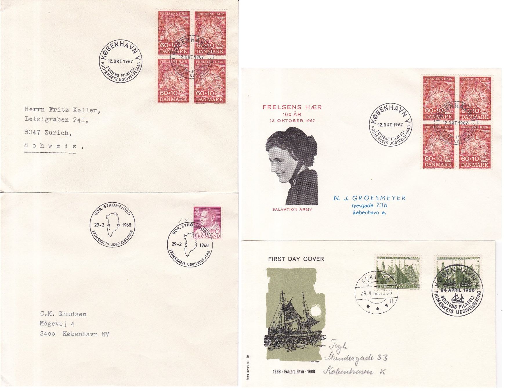 Tutti i francobolli: 54 Stk. FDCs, 1.Tagsbriefe "Dänemark" ab 1947 – Usato da Münchwilen AG venduto da Nesar 7