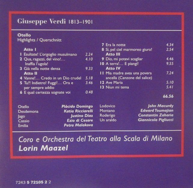 CD: Verdi - Othello (Highlights, Lorin Maazel) – Usato da Grüningen venduto da azulamarillo 2
