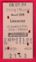 KARTON BILLETT, BASEL SBB - LOCARNO, 2.KLASSE, RETOUR