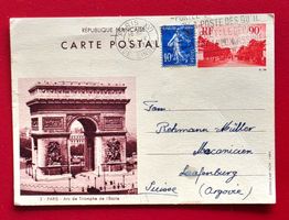 GANZSACHE BILDPOSTKARTE FRANCE PARIS ARC DT. LAUFENBURG 1937
