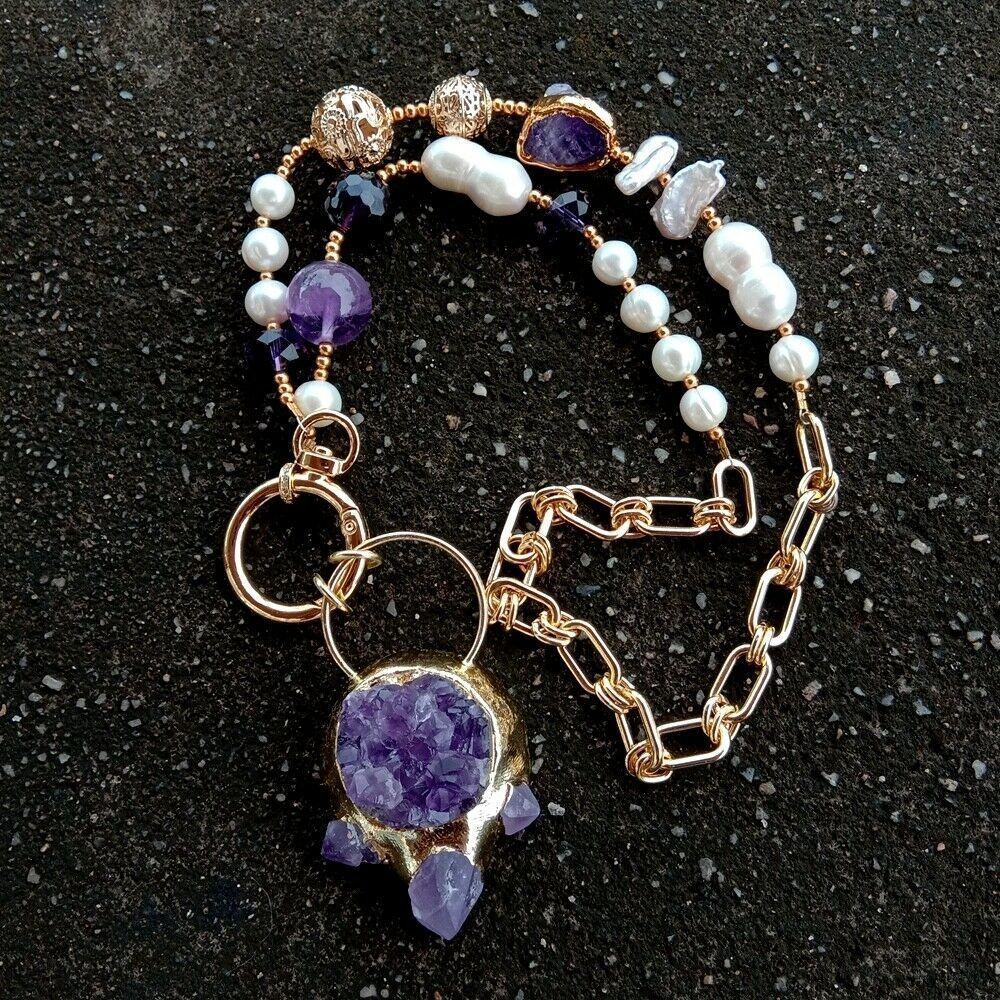 Ketten: Mina Druzy Amethyst Perlen Kette Echt Collier Perle Vrai – Neu (gemäss Beschreibung) aus Prilly von ilyria73 1
