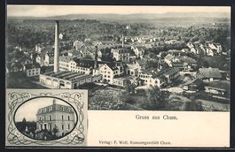 Cham, Gasthaus, Ortspanorama mit Schorns