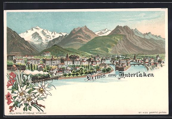 Cartoline postali: Litho Interlaken, Eisenbahn am Stadtrand – Usato da Berlin venduto da bartko-reher