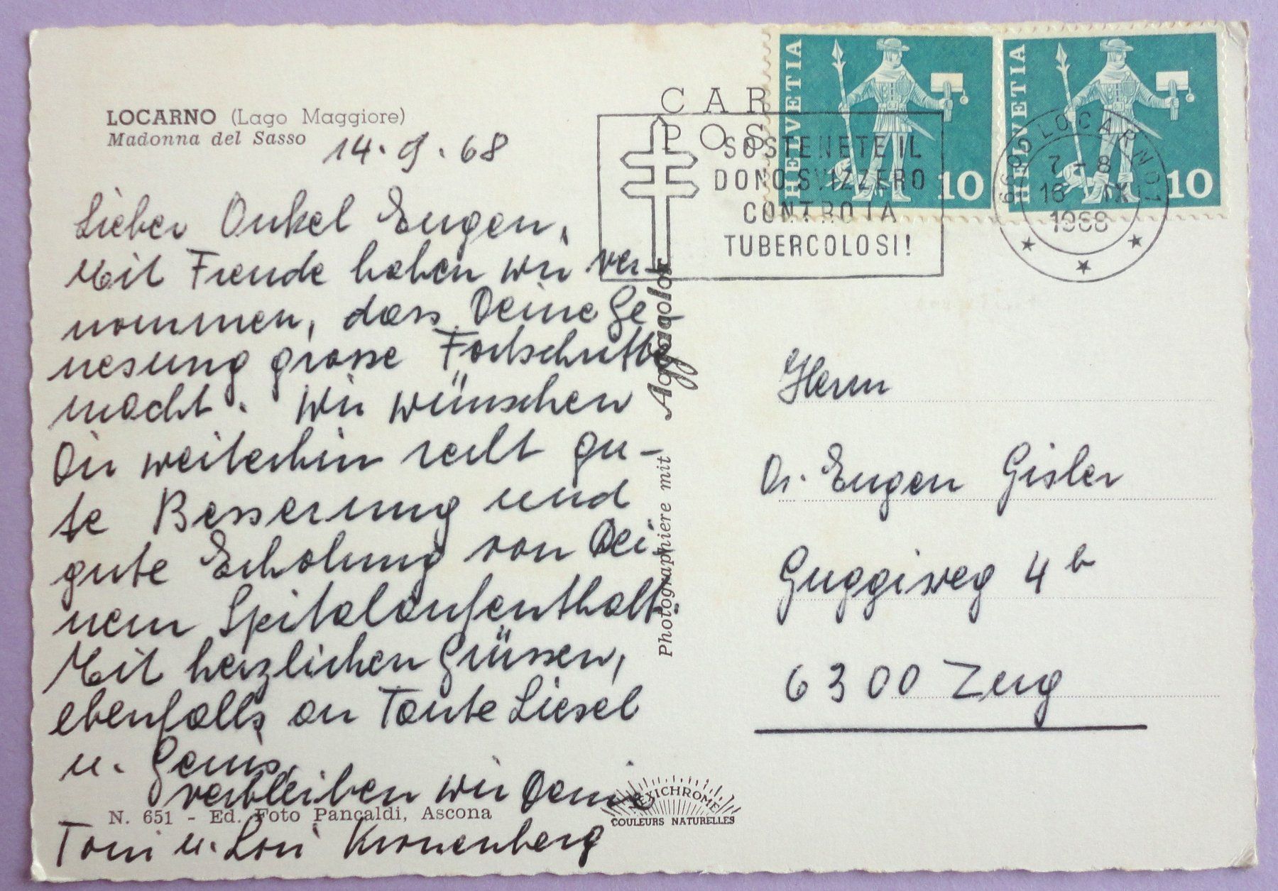Cartoline postali: Locarno - Madonna del Sasso – Usato da Fétigny venduto da Billy2miny 1