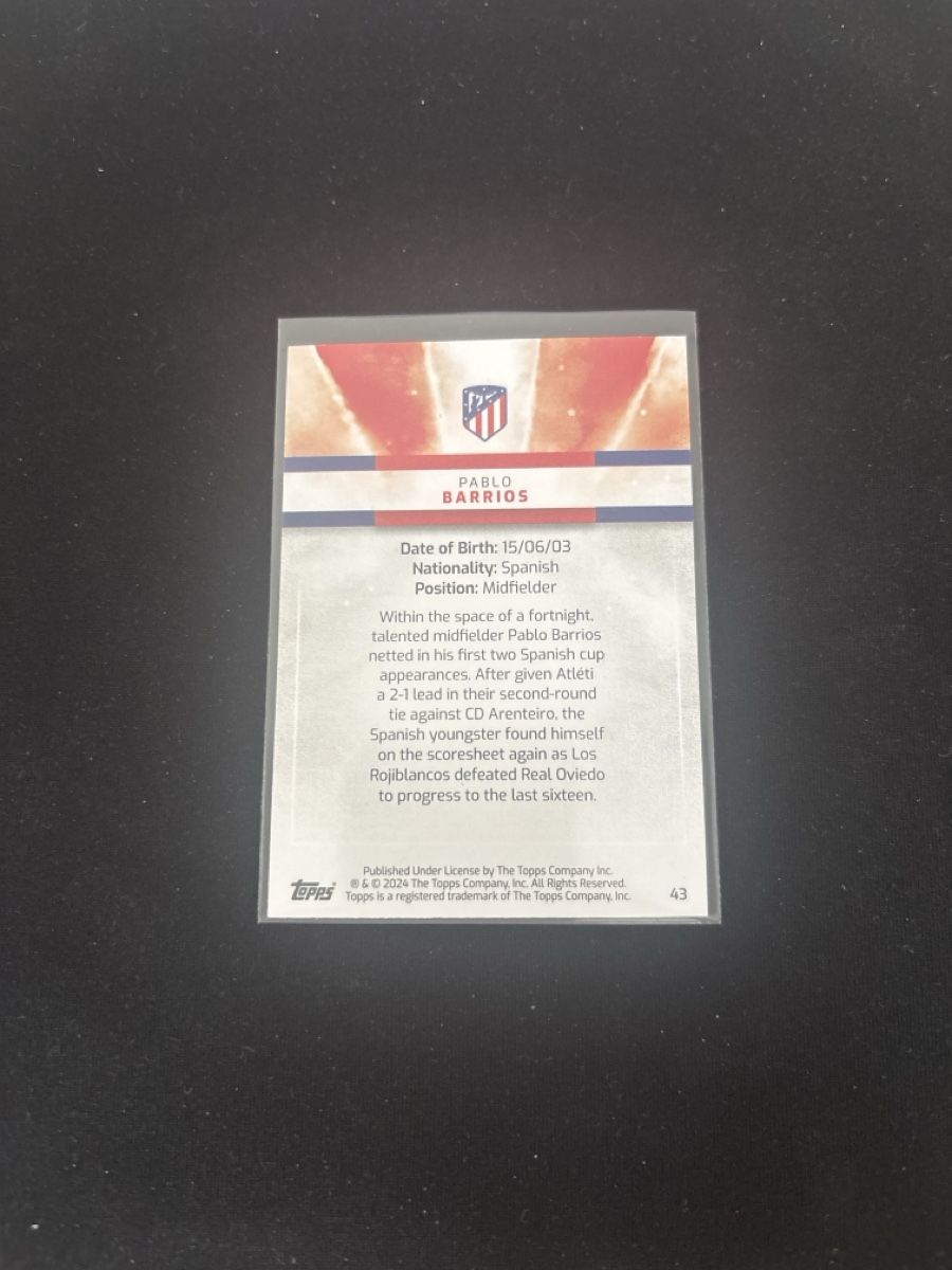 Topps Carte collezionabili: Topps - Pablo Barrios - Atletico Madrid - Team Set – Usato da Kaiseraugst venduto da Baum_12 1
