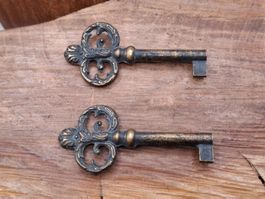 2 Möbel Hohl Schlüssel, 6.8cm, Messing alt (3910#MBS3)