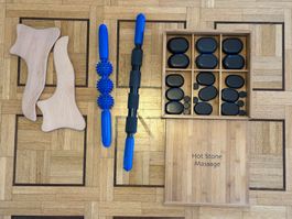 Hot Stone Massage Set – 23 Steine + Massageroller & Holztool