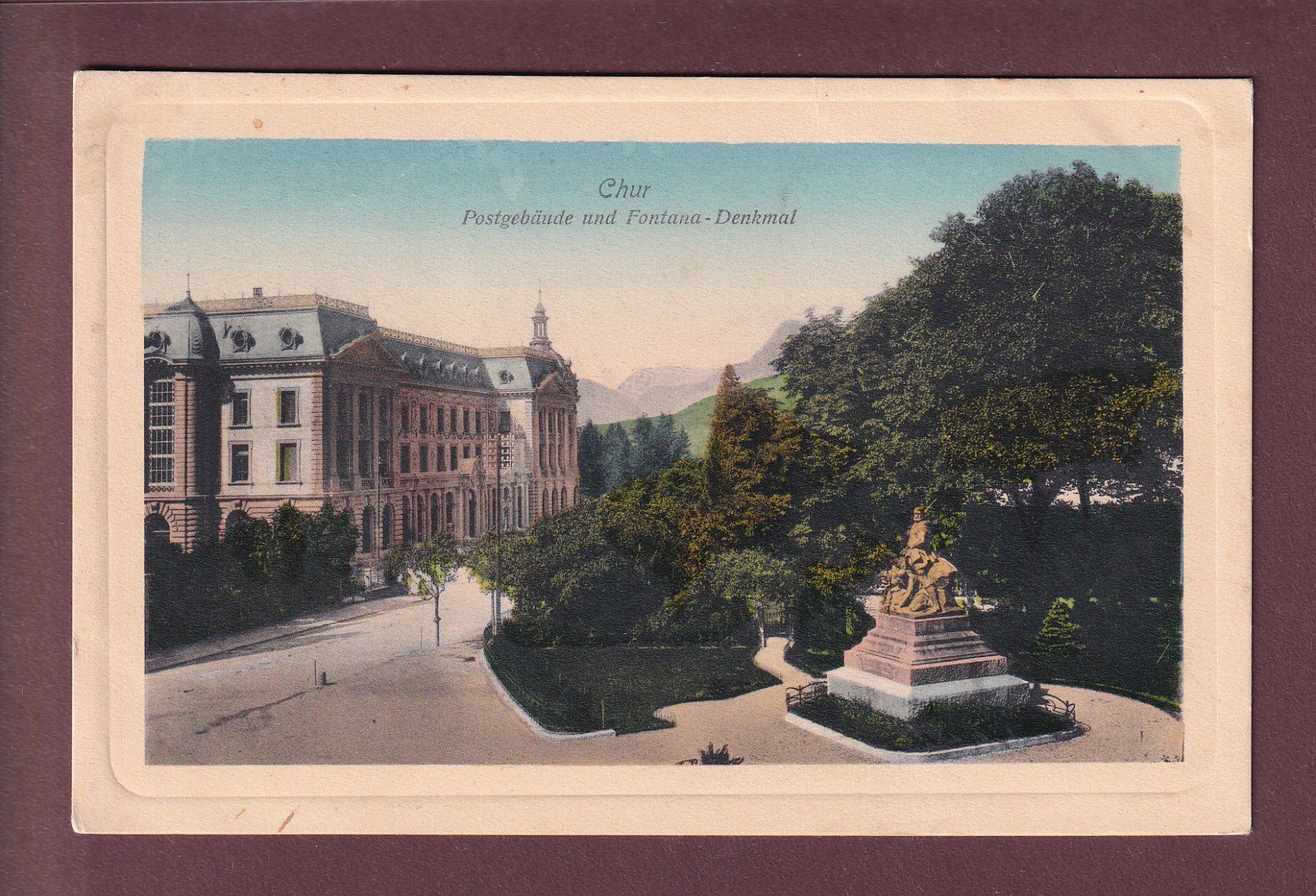 Cartoline postali: CHUR - Postgebäude - Fontana-Denkmal - 1909 – Usato da Pully venduto da nicecards