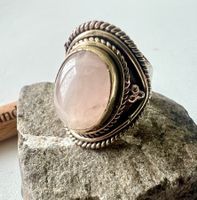 Vintage Silberschmiede Ring 925 grosser Rosenquarz Cabochon