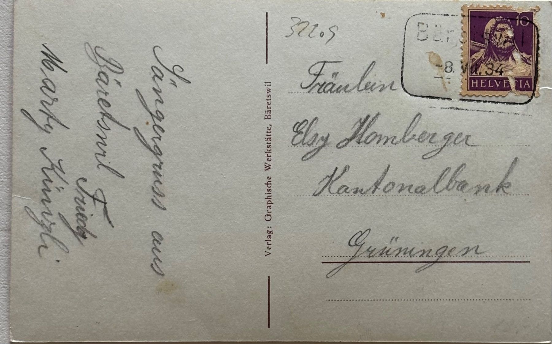 Cartoline postali: Bäretswil, Bahnpost Stempel, 1934 – Usato da Frauenfeld venduto da Merk52 1