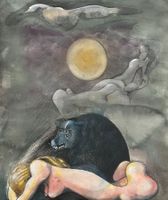 Schweizer Surrealismus: Nackte Frau. Aktmalerei v. R. BUGNON