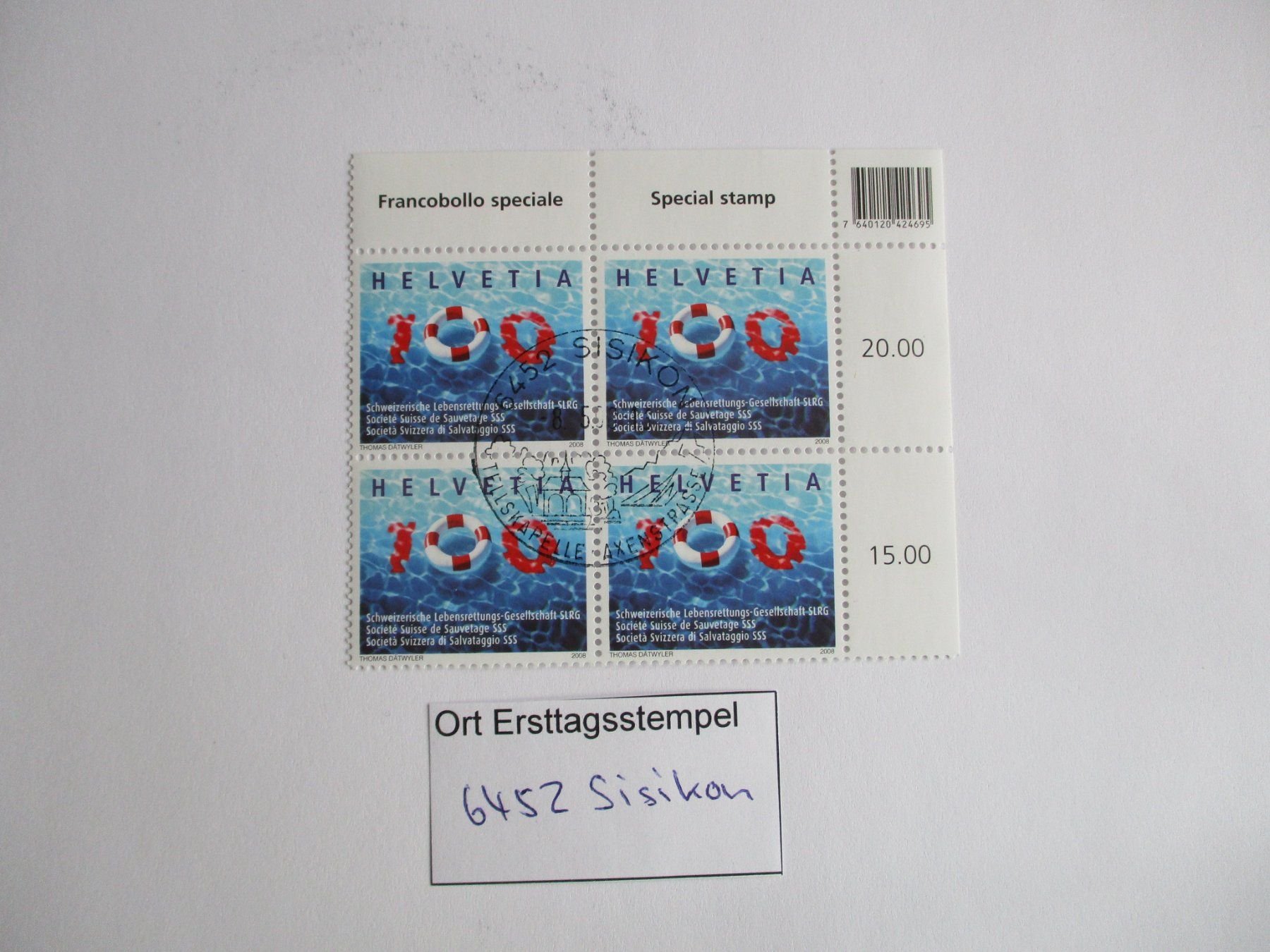 Tutti i francobolli: Viererblock mit Ort Ersttagsstempel 6452 Sisikon – Usato da Langnau b. Reiden venduto da Aktuell88