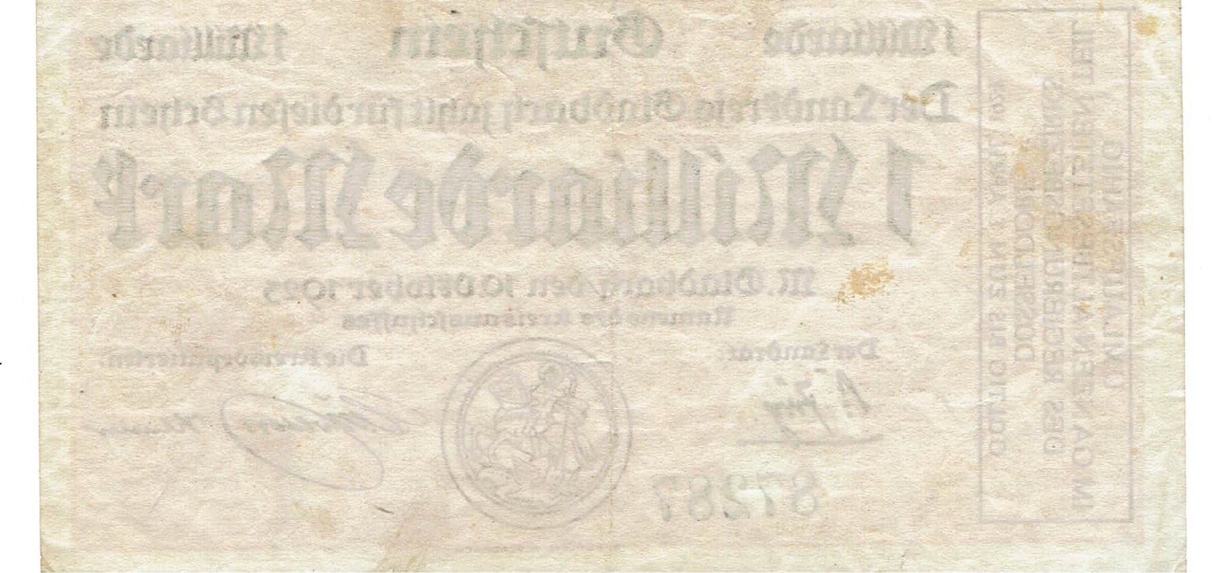 Banconote: M.Gladbach 1 Mrd.Mark 10.10.1923 VZ-VZ+ – Usato da Steffisburg venduto da ber_8htf 1