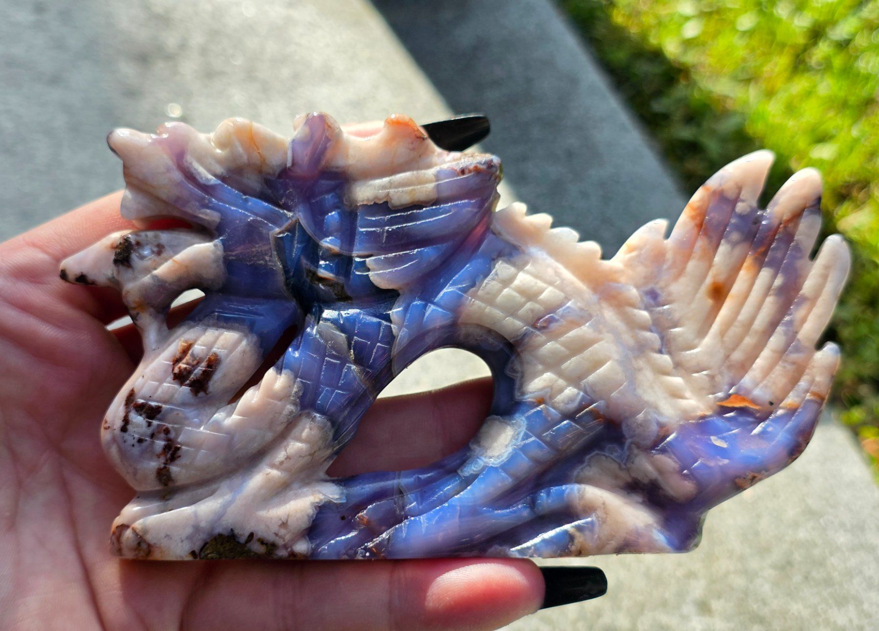 Minerali & Pietre curative: HQ Blauer Blumenachat Drache A 188g – Nuovo e nell'imballaggio originale da Matzingen venduto da Shay_Crystalz