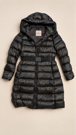 Moncler down coat black with belt hood size S-M used