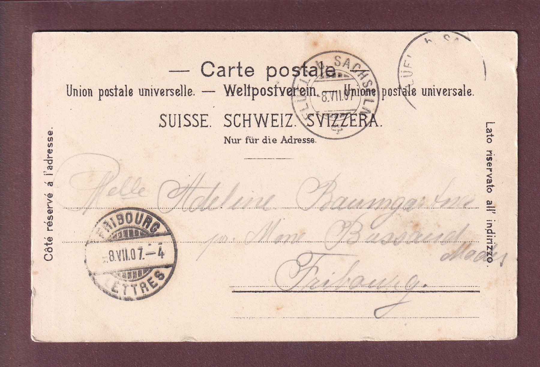 Cartoline postali: FLÜELI-RANFT - 1907 – Usato da Pully venduto da nicecards 1