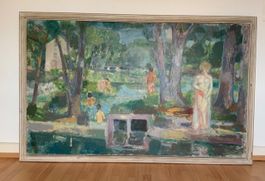 Art from Basel, Rhine: Huge Painting Hans Stocker ˋBaignadeˋ