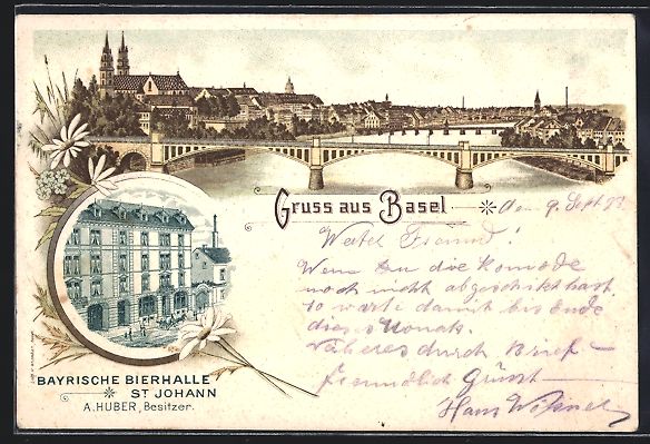 Cartoline postali: Litho Basel, Gasthaus Bayrische Bierhall – Usato da Berlin venduto da bartko-reher