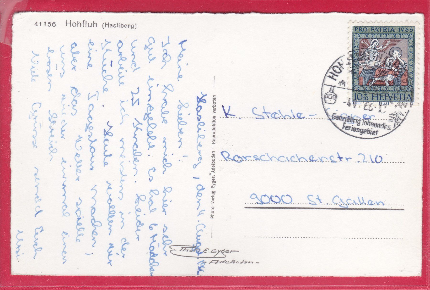 Cartoline postali: HOHFLUH (HASLITAL), 4.8.1966 – Usato da Oberrieden venduto da Gebirgsstelze 1