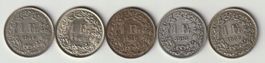 Sammlung 1 Fr. Silbermünzen 5 Stück ab 1913