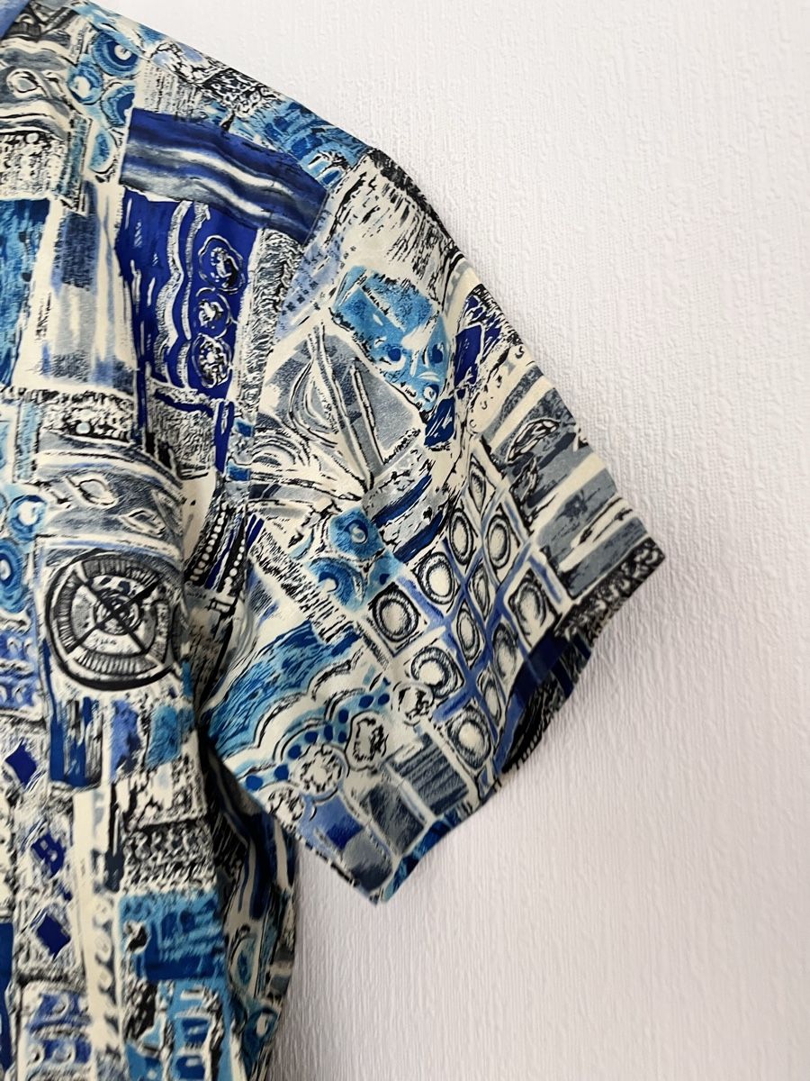 Camicie: Short Sleeve Shirt Thai Silk Blue Pattern Size M – Usato da Lausanne venduto da Danash 1