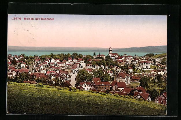 Cartoline postali: AK Heiden, Ortsansicht mit Bodensee – Usato da Berlin venduto da bartko-reher