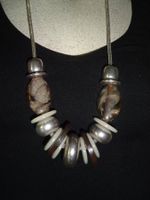 SCHÖNE KETTE VERSILBERT & HOLZ &  QUARZ-OPTIK 80 CM
