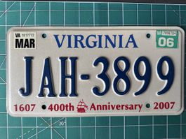 Nummernschild Virginia JAH-3899 400th Anniversary 2007