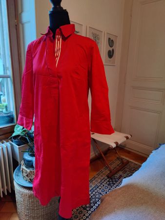 Scandi Christian Berg red dress shirtdress pockets 36 S M