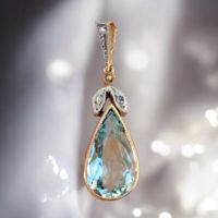 ✨Antiker Art Deco Aquamarin Diamant Anhänger 14ct 585 Gold