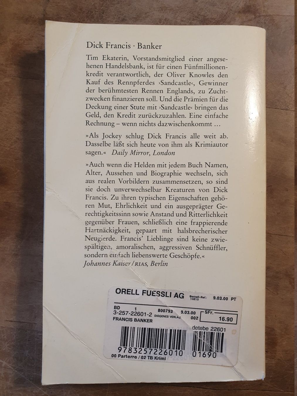 Libri: Banker Dick Francis Diogenes – Usato da Zürich venduto da loosebone 1