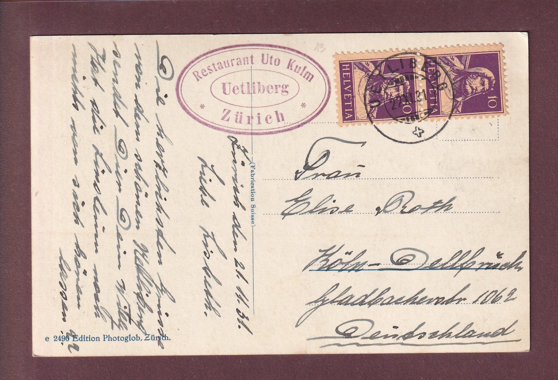 Cartes postales: UETLIBERG - Nebelmeer - 1931 – D'occasion à Pully par nicecards 1