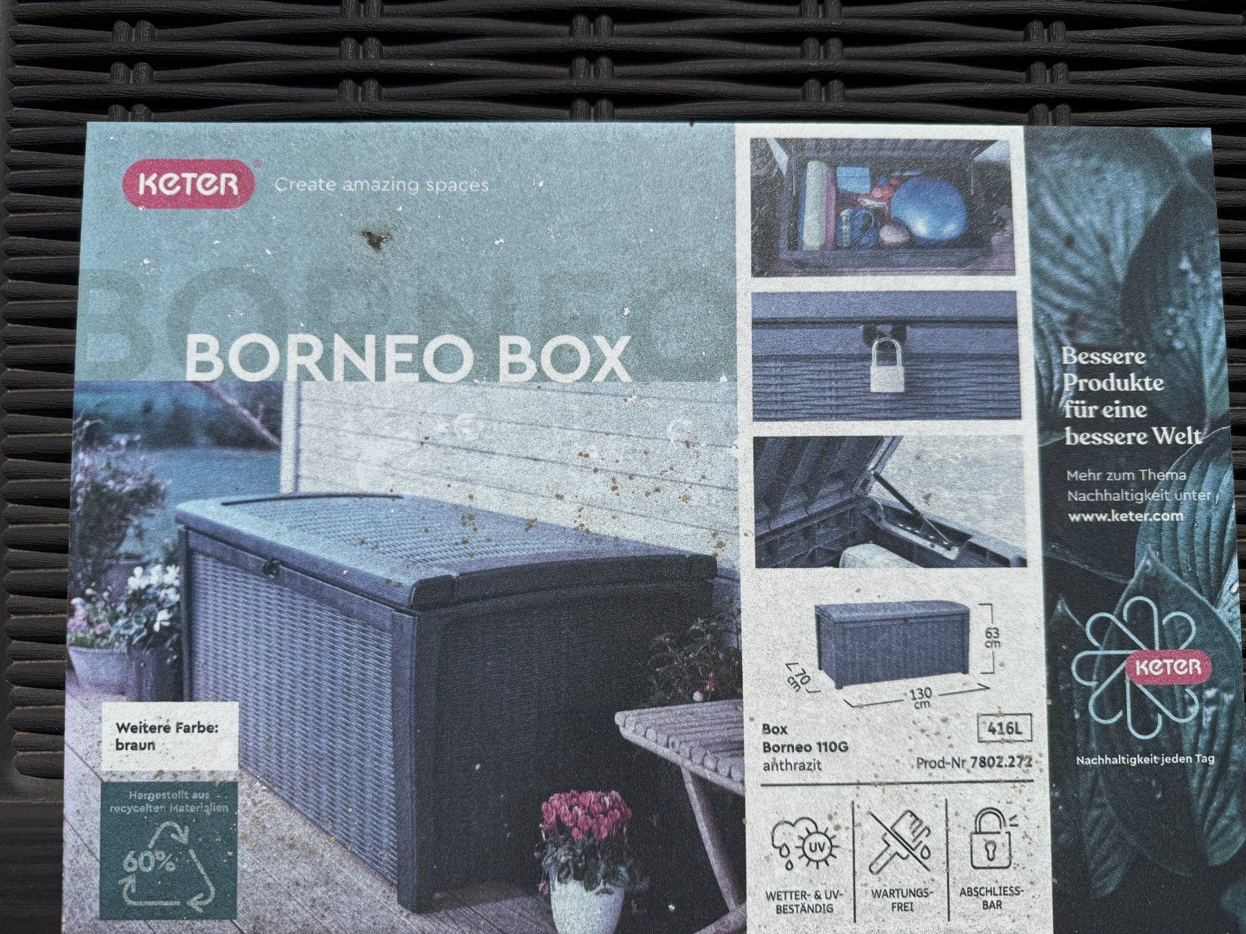 Auflagenboxen: Keter Borneo Aufbewahrungsbox 416L, Anthrazit – Gebraucht aus Gontenschwil von colibri24.