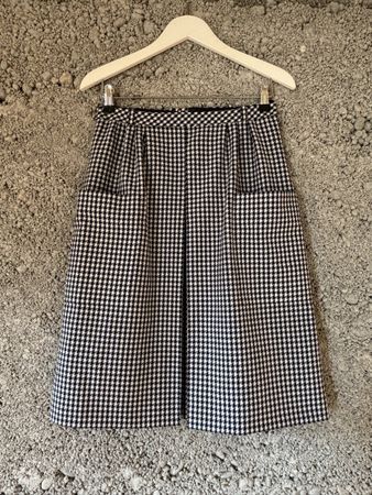 Vintage Jupe Hahnentritt Wolle 70‘s blau-weiss Gr. 36