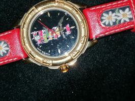 Michel Jordi Uhr, Rot/Gold, Schweizer Design, guter Zustand!