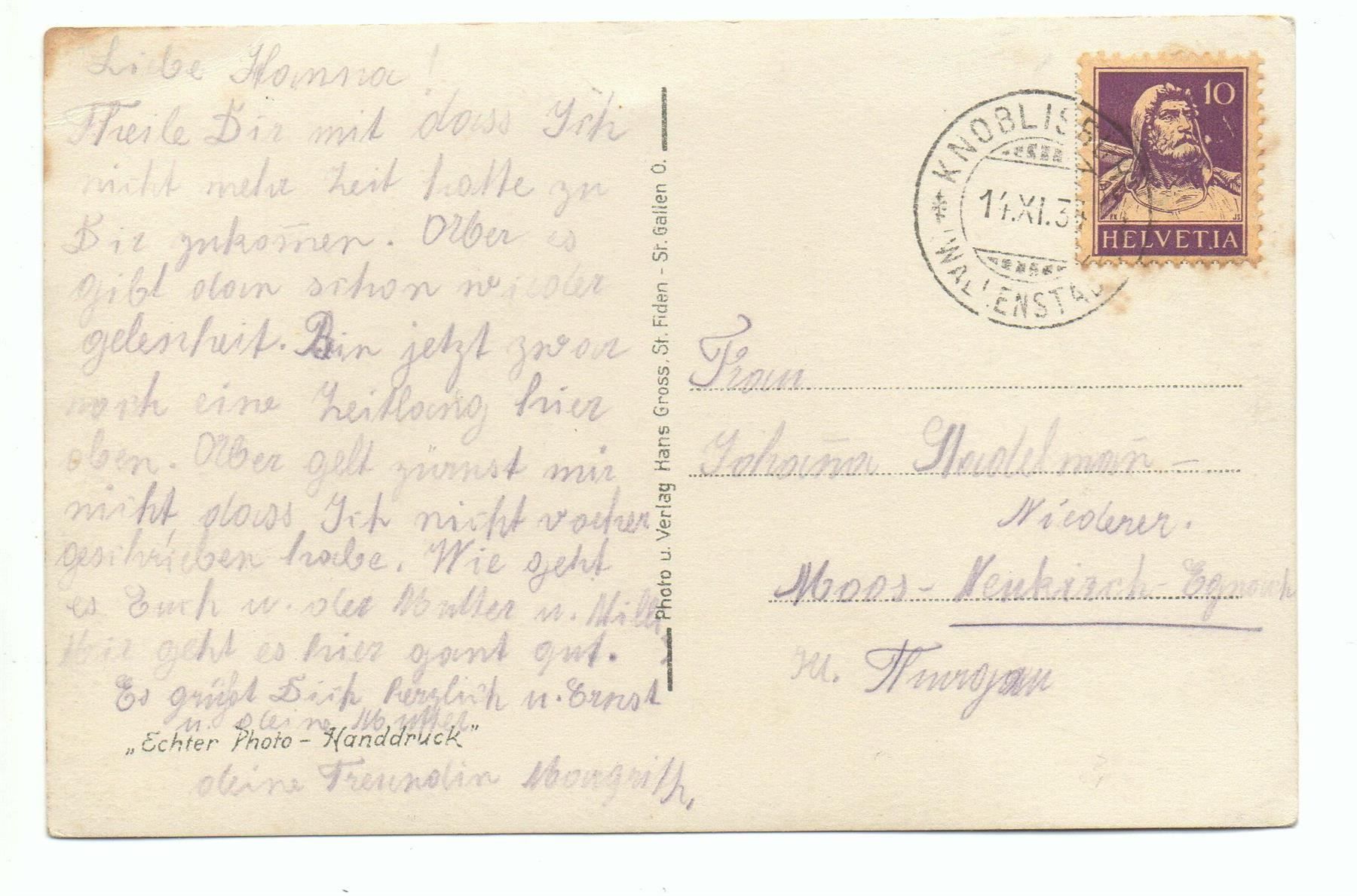 Cartoline postali: WALENSTADTBERG Nr. 4798 – Usato da Jona venduto da philajona 1