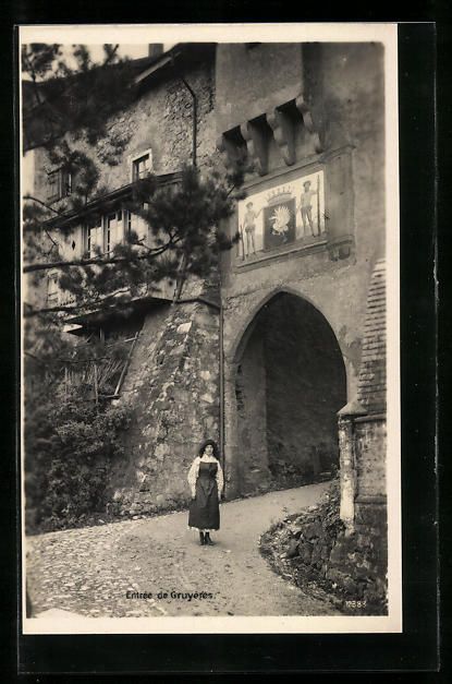 Ansichtskarten: Gruyéres, Entrée, Mädchen vor einem T – Gebraucht aus Berlin von bartko-reher