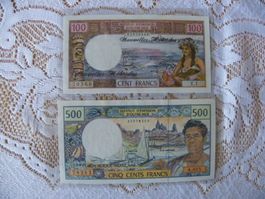 Seltene 100 & 500 CFP 1969/1977,P-18,P-60,Neue Hebriden, Unc