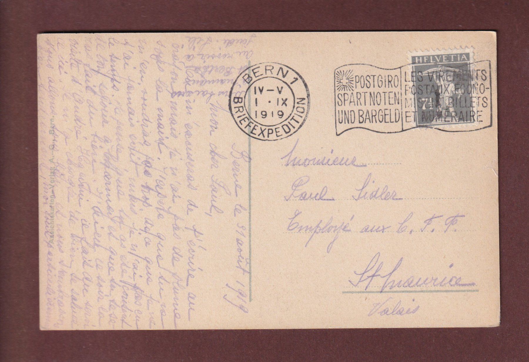 Cartoline postali: BERN - Casino - 1919 – Usato da Pully venduto da nicecards-shop 1