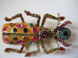 Grosse glitzernde Brosche Käfer Strass Massiv 7 x 4 cm